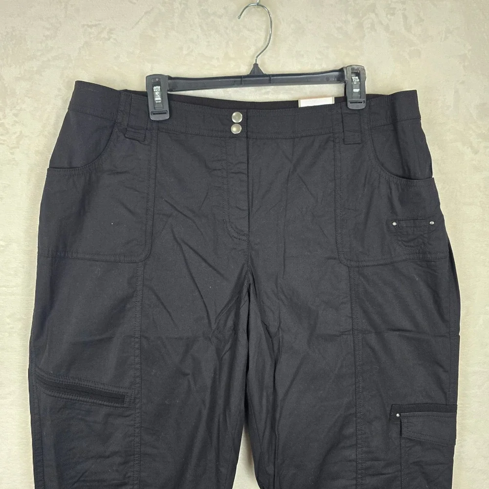 NWT Chicos Cotton Utility Pants Black The Ultimate Fit 3.5 Cargo Straight Leg